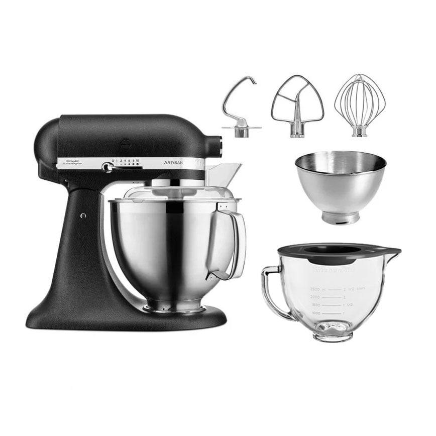 KitchenAid Cast Iron Black 185 Artisan stand mixer with Free Glass Bowl