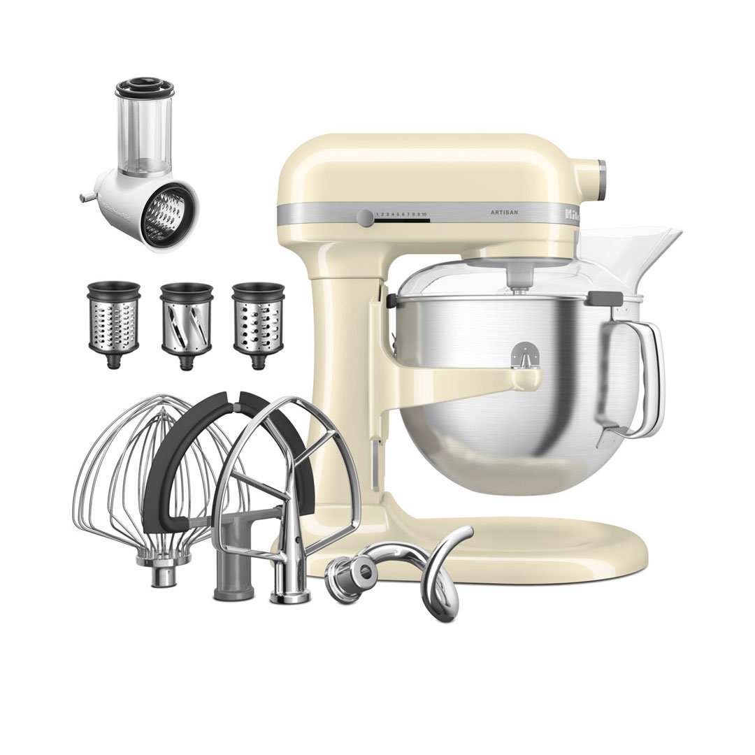 KitchenAid Almond cream 6.6L Bowl Lift Stand Mixer with Free slicer and shredder attachment