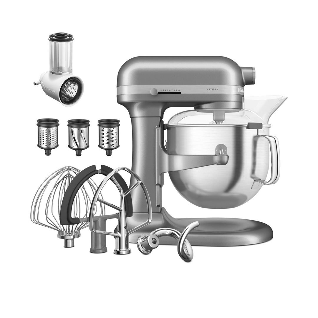 KitchenAid Contour Silver 6.6L Bowl Lift Stand Mixer with Free slicer and shredder attachment