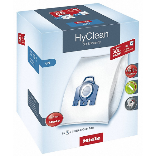 Miele GN Hyclean 3D Efficiency Dustbag XL Pack - 8 Bags, 1 Hepa Filter ...